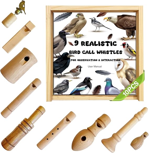 ZDH 9-Piece Wooden Bird Call Set Handcrafted Bird-Call in Acrylic Wooden Box for Birdwatchers, Nature Lovers, Outdoor Exploration & Education All