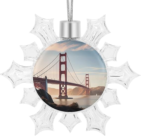 Hanging Snowflake Decorations,Golden Gate Bridge Printed Winter Wonderland Decorations Snowflakes Decorations for Christmas Tree New Year Party Supplies
