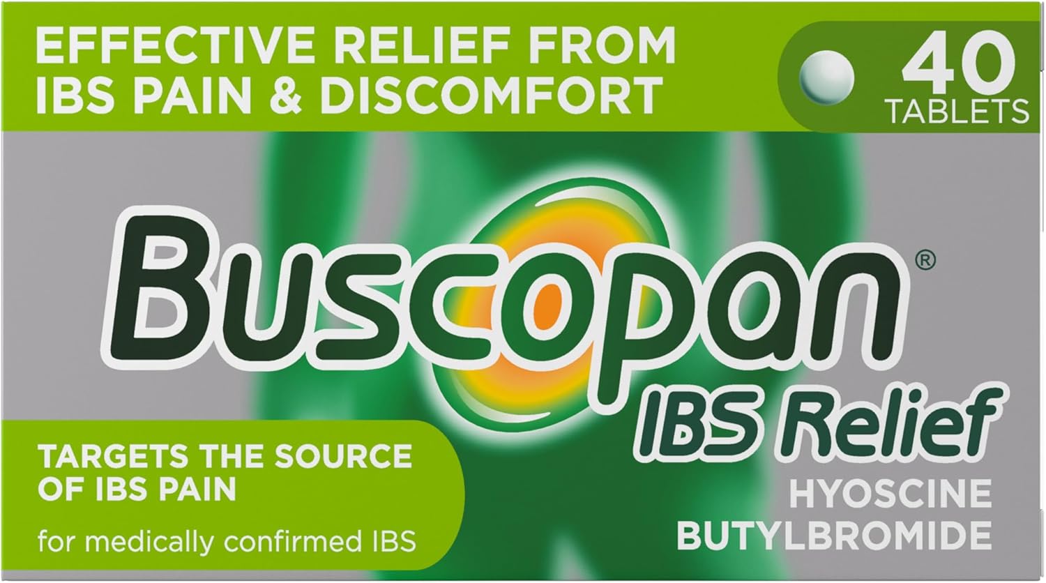 Buscopan IBS Relief - Targets the Source of IBS Pain and Cramps- starts to work in 15 minutes - 40 Tablets- Relief from IBS Pain &amp; discomfort, 40 Count Pack of 1