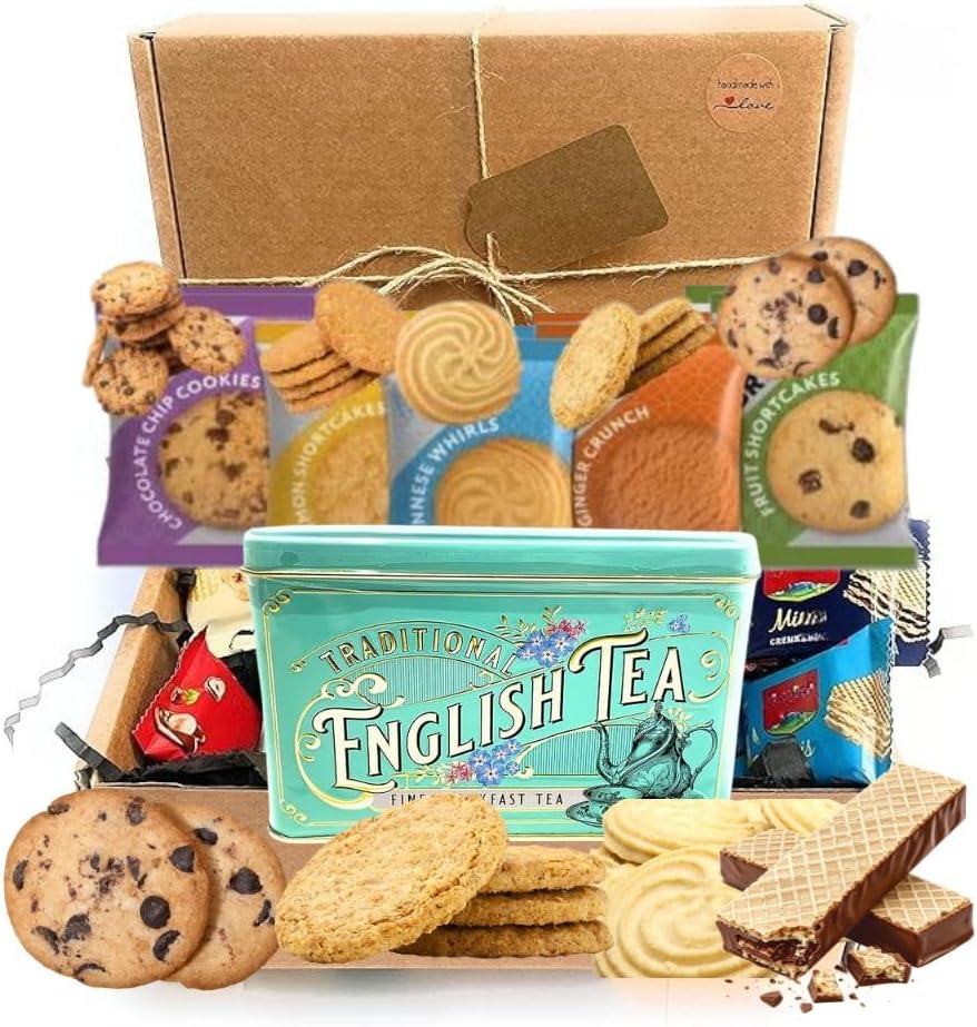 Tea Gift Set Hamper With English Teabags Buttery Biscuits and Different Wafers Afternoon Box for Tea Lovers Gift Package For All Occasions