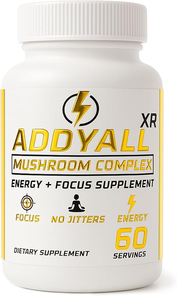 ADDYALL-XR Mushroom Complex - Adderall Alternative - Focus & Energy Supplement - High End Brain Booster - Focus, Energy, and Memory Support Vitamins - Clean Energy - 60 Capsules