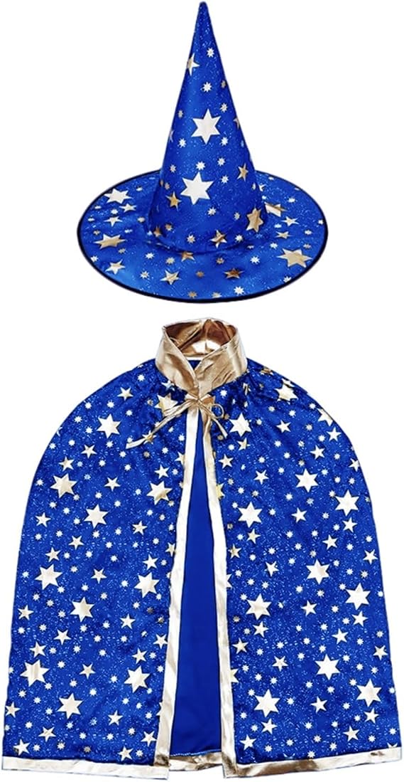 2pcs Wizard Costume Kids, Magical Witch Cape and Wizard Hat
