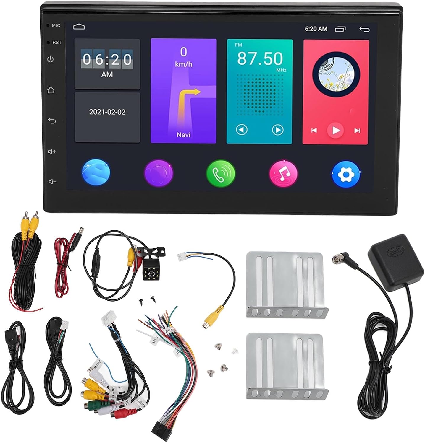 Double Din Wireless Car Stereo for IOS Carplay/Android Auto with Front Dash Cam, 7" Touch Screen Car Radio, Mirror Link/Bluetooth/Navigation/Voice Control/AHD Reverse Cam/FM/EQ