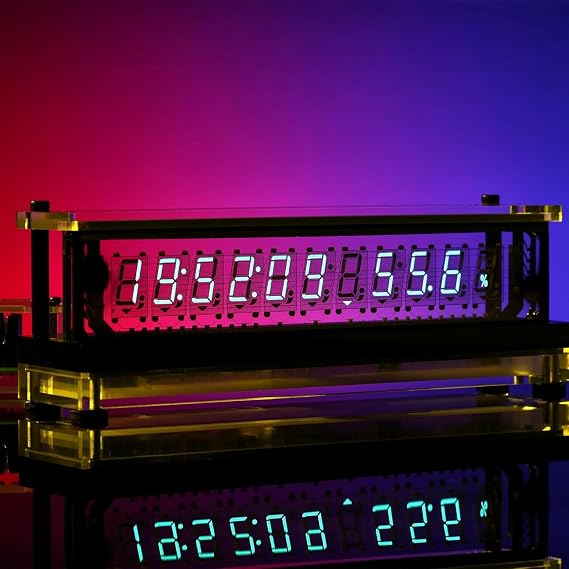 VFD Screen Digital Clock, LED Transparent Fluorescent Clock, with Multiple Display Modes, Time/Date + Temperature and Humidity, Retro Desktop Decoration Gift