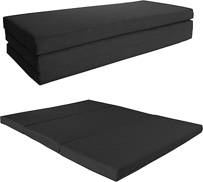 D&D Futon Furniture Queen Black Shikibuton Trifold Foam Beds 80 x 60 x 4, Folding Bed, Ottoman, Bench