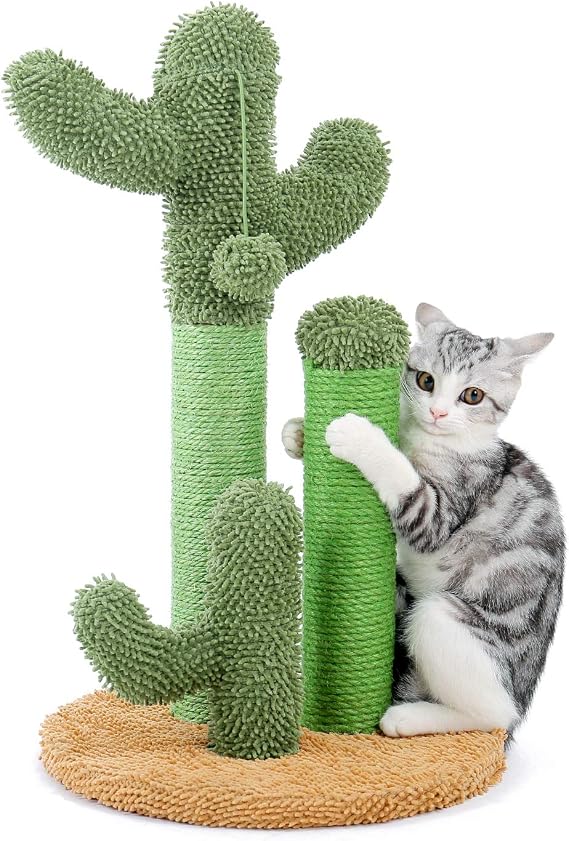 PAWZ Road Kedi Tırmalama Direği Kaktüs Kedi Tırmalama Makinesi 3 Tırmalama Direği ve İnteraktif Sallanan Top - Orta Boy 23 İnç