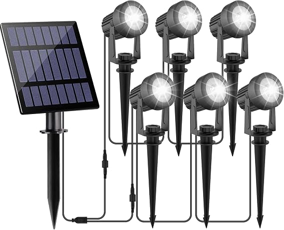 NATPOW Solar Spot Lights Outdoor Garden, Cool White Solar Uplighters Waterproof, 6-in-1 Solar Landscape Spotlights Auto ON/Off Outdoor Stake Lights for Pathway Garden Plant Yard Walkway [Energy Class F]