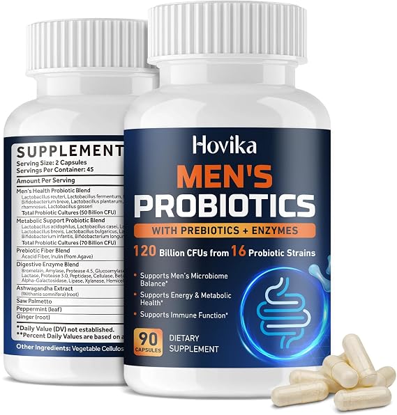 Probiotics for Men, 120 Billion CFUs Mens Probiotics for Digestive Health with Prebiotic, Digestive Enzymes, Ashwagandha for Immune, Stomach, Bloating & Gut Health for Men, 16 Strains, 90 Capsules