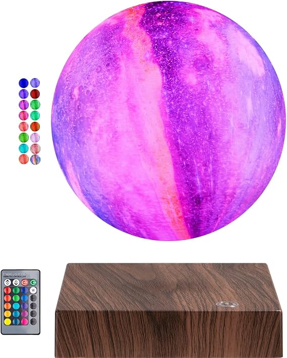 Magnetic Levitating Moon Light Lamp, Floating and Spinning 3D Printing Galaxy Moon Lamp, with Remote & Touch Control 16 Colors LED Moon Night Lights for Home Decor, Unique Holiday Gifts