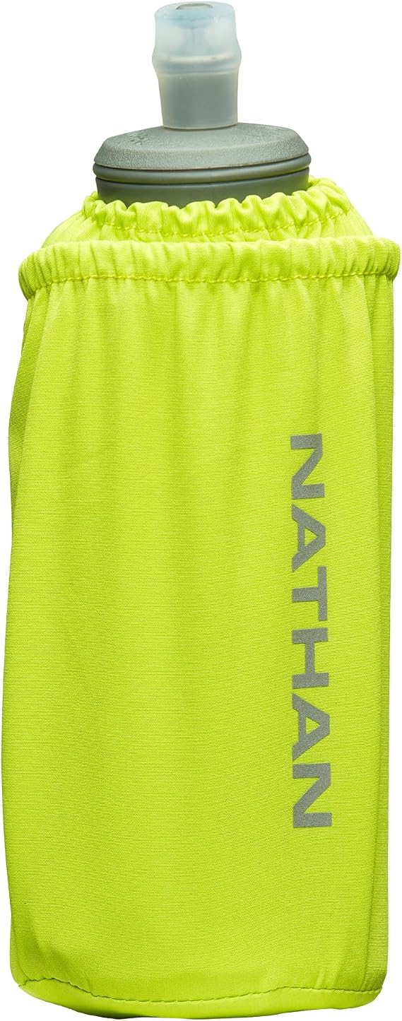 Nathan Handheld Soft Flask 18oz - Exo-Draw Insulated Collapsible Bottle - Grip-Free Strap & Rigid ExoSpine for Comfort/Support - Breathable Mesh Strap - Ideal Running/Hiking, Pinnacle, Lime Green