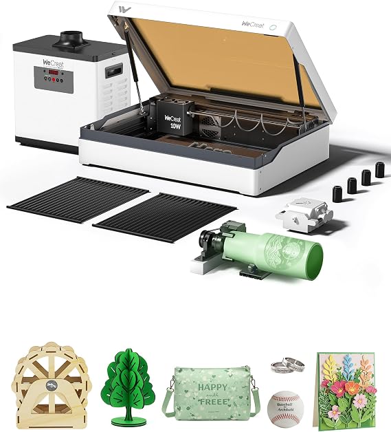 WECREAT Vista 10W Laser Engraver with AirGuard Pro Fume Extractor, Diode Desktop Laser Engraver Machine for Vinyl Jewelry Metal Wood Acrylic Leather