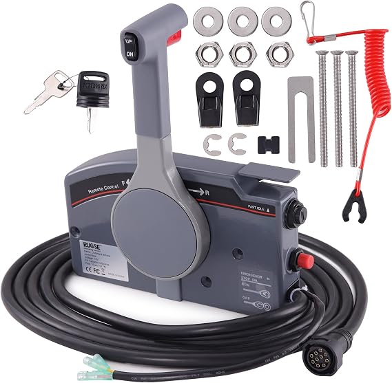 Rupse Outboard Remote Control Box Side Mount Push Open Outboard Motor,Boat Throttle Control For Yamaha With 10 Pin Cable 16.7Ft Harness OEM 703-48205
