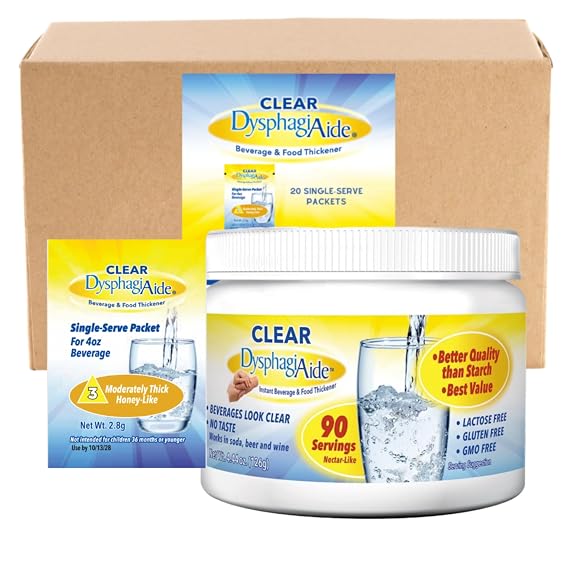 Clear DysphagiAide Level 3, Moderately-Thick, 20 ct Single Serve Packets and 90 Serving Jar Bundle