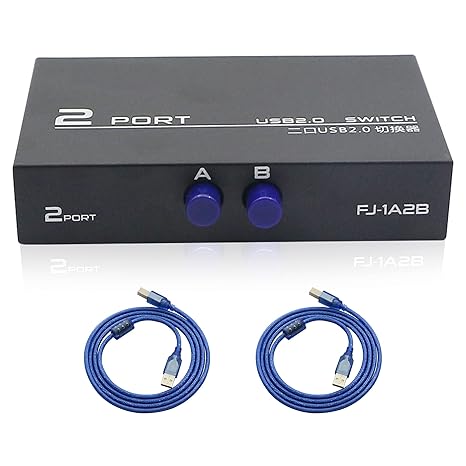 QIANRENON Printer Sharing Adapter 2-Port usb 2.0 Switch für das Teilen von USB-Geräten zwischen 2 Computern inklusive 2 Pack Männlich Kabel