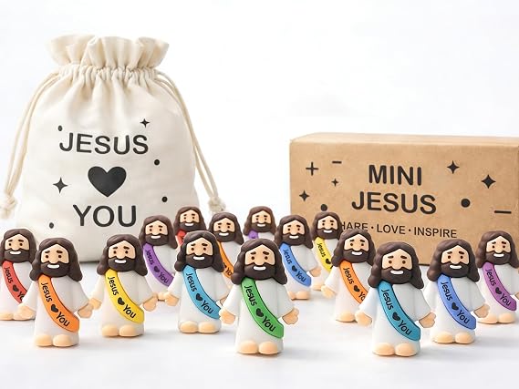 105 PCS Mini Jesus Figures in Bulk W/ Pouch, Multicolor Little Baby Jesus Loves You Figurines, Small Christian Religious Party Favors Gifts for Hide and Seek Sunday School Church Baptism & Nativity