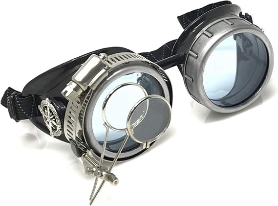 Steampunk Goggles Rave Glasses with Compass Design, Handcrafted Victorian Style, Double Ocular Loupe