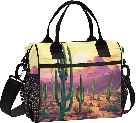 Kigai Insulated Lunch Bag for Women Men, Desert Cactus Cooler Bag Reusable Lunch Box Leakproof Cooler Tote with Shoulder Strap for Office Picnic Beach