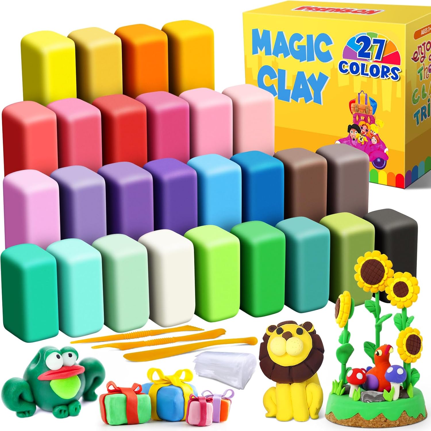 Air Dry Clay 27 Colours, Modelling Clay for Kids, DIY Molding Magic Clay for with Tools, Soft & Ultra Light, Toys Gifts for Age 3 4 5 6 7 8 Years Old Boys Girls Kids