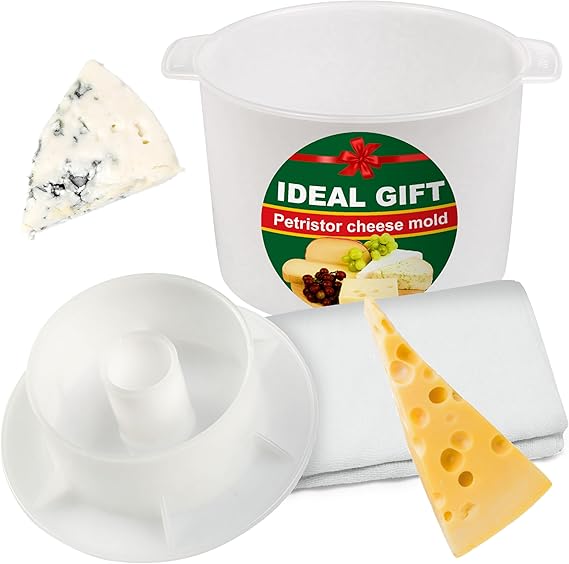 Cheese Mold for Cheese Making with Follower Piston 1/2 gal - Cheesemaking Supplies - Cheese Form Mold - Cheese Making Basket - Cotton Cloth For Straining - Molde Para Queso Casero