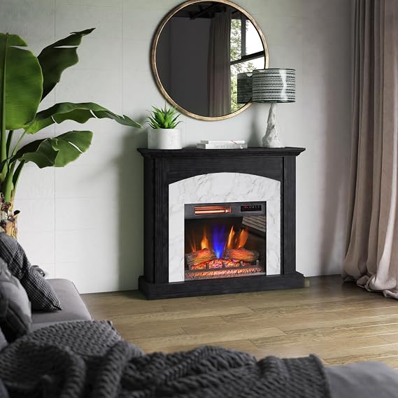 Electric Fireplace Wall Mantel, Faux Marble 