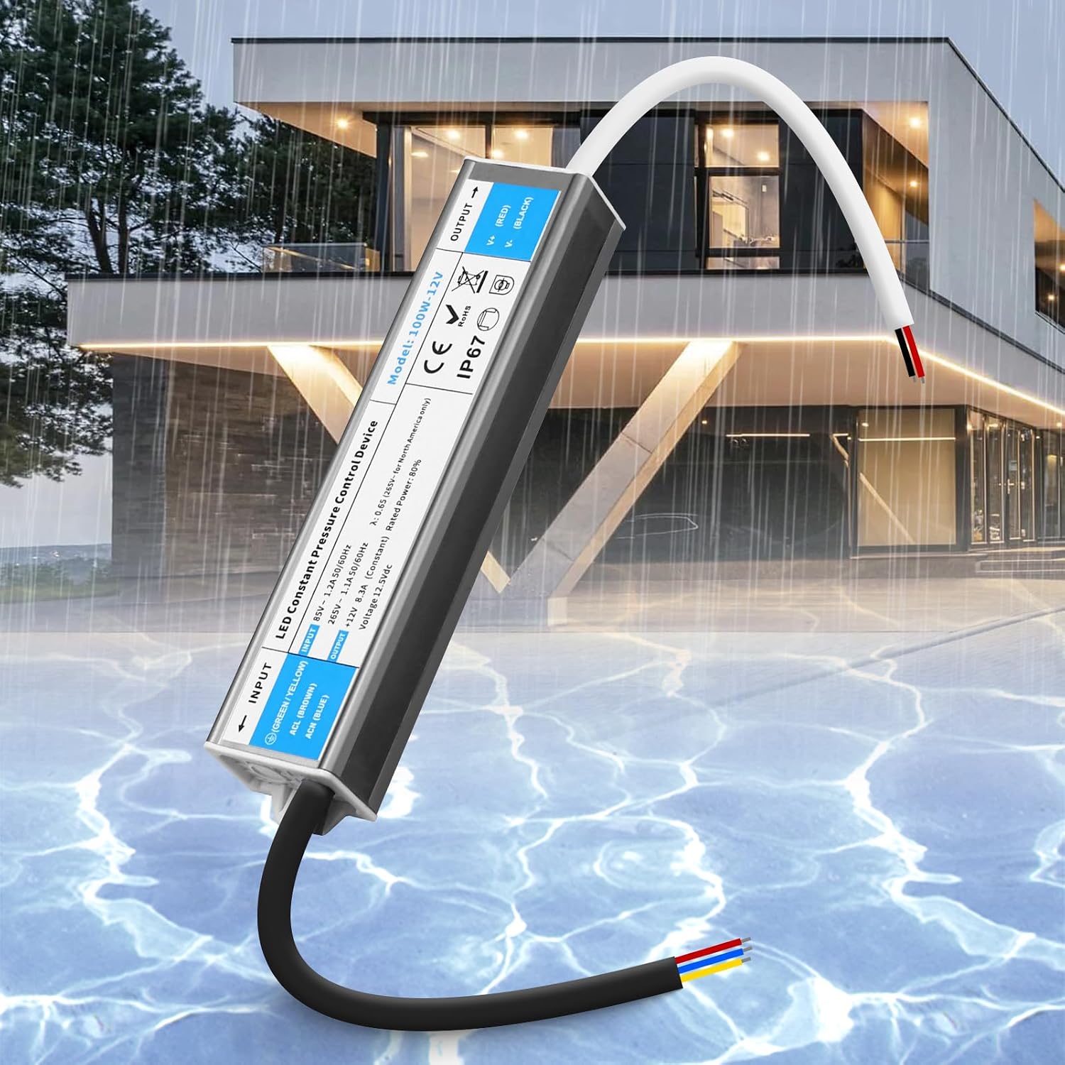 12V 100W LED Driver Waterproof IP67, Ultra Slim LED Transformer 240V AC to 12V DC 8.3A 100 Watt Quiet Low Volt Converter LEDs Power Supply Constant Voltage For LEDs Strip, Indoor & Outdoor