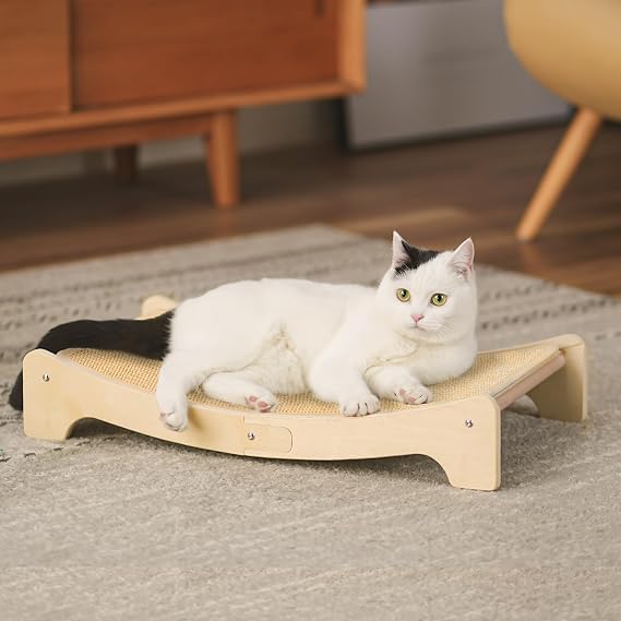 PETKARAY Sisal Cat Scratching Board, Curved Sisal Cat Scratcher, Large Indoor Kitty Scratch Pad, Heavy Duty Arc Lounge Bed for Kitten