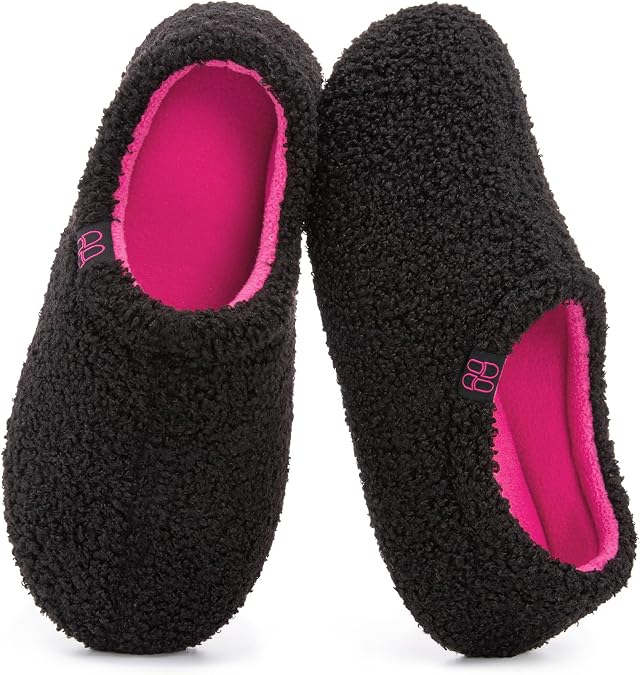 HomeTop Women's Fuzzy Curly Fur Fleece Lining Memory Foam Loafer Slippers