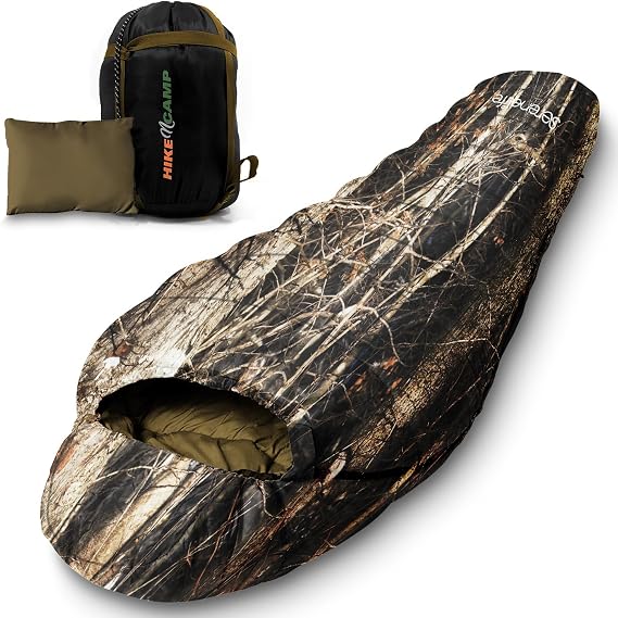 SereneLife 0 Degree Mummy Sleeping Bag Military-Style, Lightweight & Waterproof for Extreme Cold, Stays Warm in 510F, No-Snag Zipper, Compact Carry Bag & Travel Pillow for Camping & Backpacking