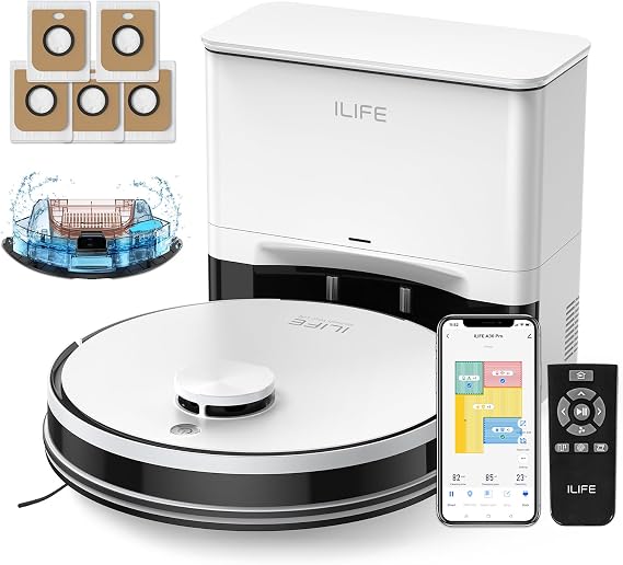 ILIFE A30 Pro Robot Vacuum and Mop,10000Pa Max Suction | 60 Days Self Emptying, LiDAR Navigation, 150 Min Max, App, Remote & Voice Control, Ideal