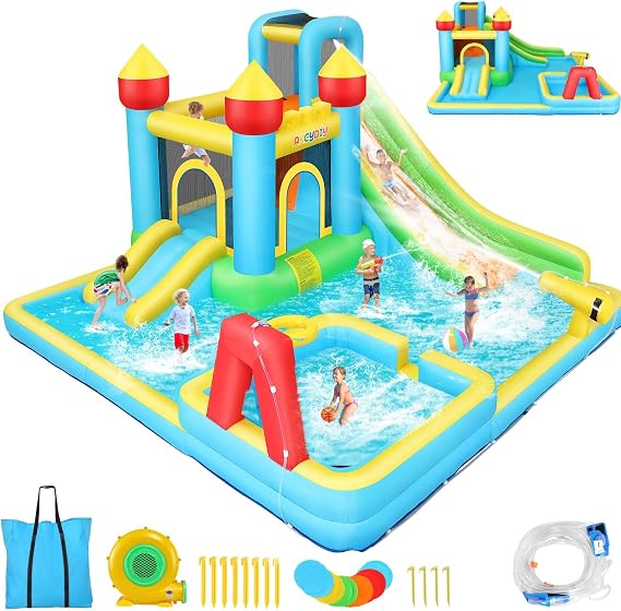 WHUBEFY Bounce House, Inflatable Bounce Castle with Blower for Kids 3-12,Kid Bounce House Blow up Outdoor/Indoor Bouncy House for Backyard with 2 Slides,Climbing Wall,Ball Pit,Jumping Area, Ball Pit