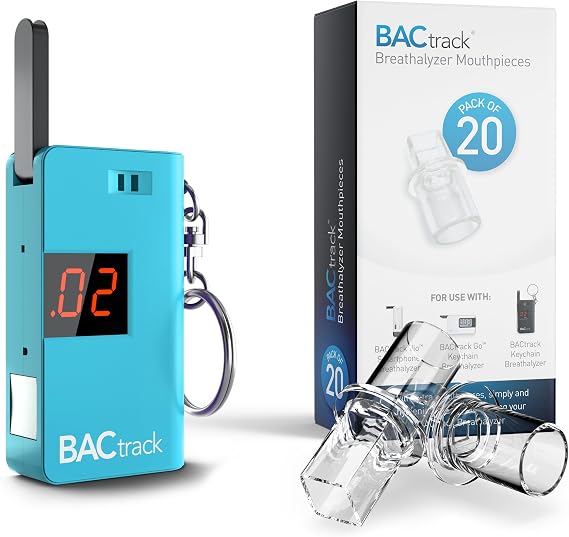 BACtrack Keychain Breathalyzer (Blue) & 20 Breathalyzer Mouthpieces