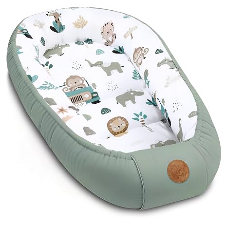 Baby Nest Cocoon Newborn 90 x 50 cm Handmade Cuddly Nest Baby Cot Bumper Made of Cotton Africa Blue
