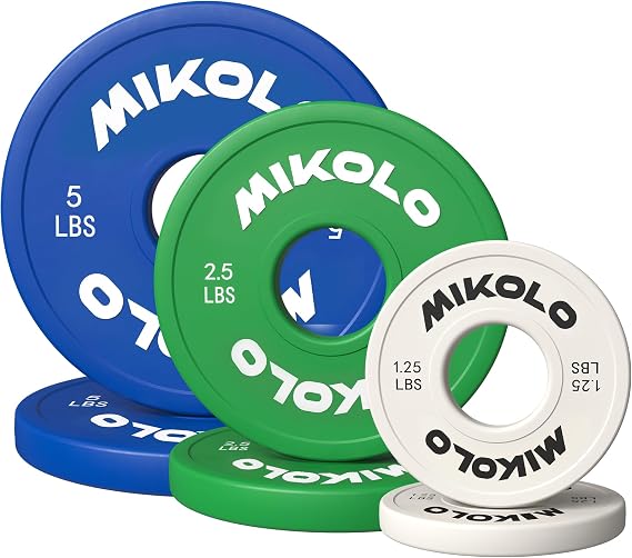 Mikolo Chang Weight Plates 1.25LB 2.5LB 5LB 10LB Set Fractional Plates Set Bumper Plates for Cross Training Fit 2 Inch Barbells Strength Train Weight Plates