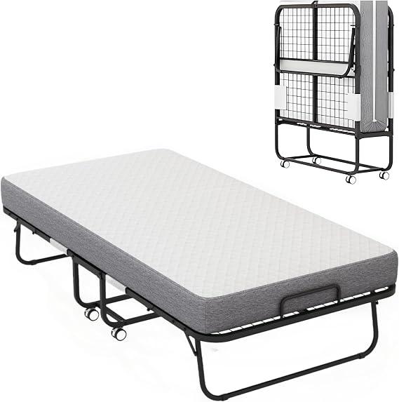 75x31 Folding Bed with Adult Mattress, Portable Folding Bed with Deluxe Memory Foam Mattress and Extra Strong Frame, Folds, Rolls and Conceals (75x31)