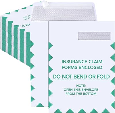 Gueevin 100 Pcs CMS 1500 Claim Form Envelopes 2025 HCFA 1500 Insurance Claim Form Envelopes 9 x 12.5 Inch Large Security Window MailingGreen