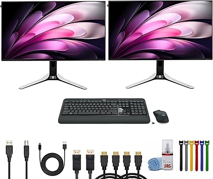 Alienware AW2723DF 27-Inch Gaming Monitor (2560 x 1440p) at 280Hz Display (Lunar Light) (2 Pack) Bundle with MK540 Advanced Wireless Keyboard and Mouse Combo, Black + Cleaning Kit + More