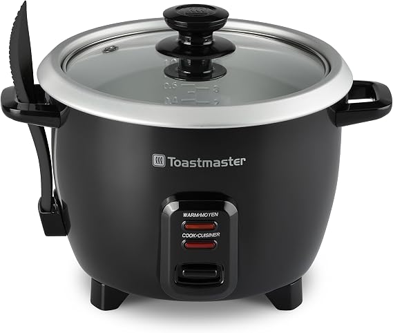 Toastmaster Electric Rice Cooker with Glass Lid,10-Cup, Black | Large-Capacity Automatic Rice Cooker for Soups & Oatmeal with Tempered Glass Lid & Keep-Warm Mode