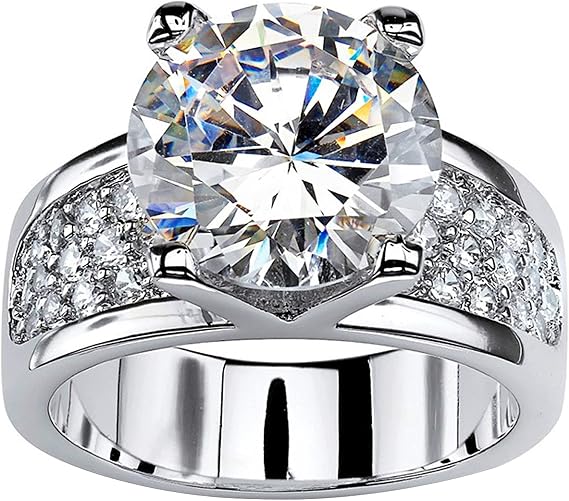 925 Sterling Silver Shiny Gem Ring Cubic Zirconia Rings CZ Diamond Multi Row Ring Eternity Engagement Wedding Band Ring for Women (US Code 7)