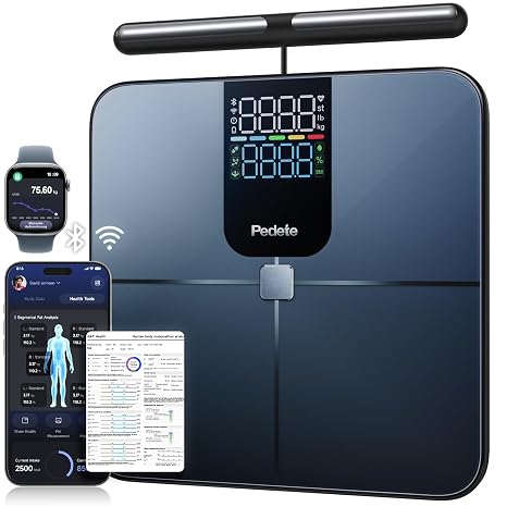Body Fat Scales Smart Personal Scales with 8 Electrodes Digital Scales with Body Fat Body Scales Digital Bluetooth for Protein BMI and 28 Body Analysis Scales (180 kg)