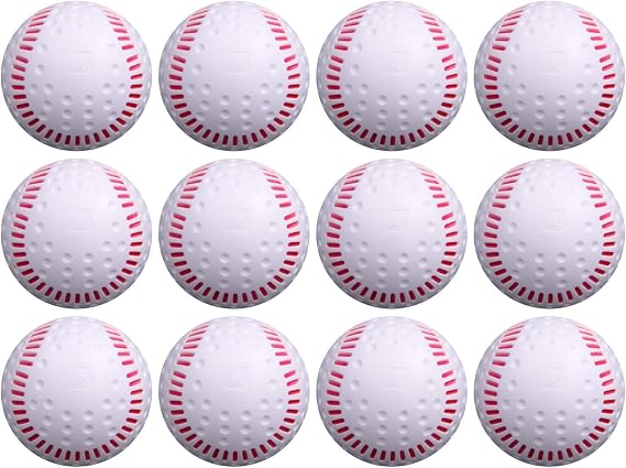 Baden White Dimpled Baseballs with Red Seams | High-Durability for Pitching Machines, Consistent Training, 12-Pack