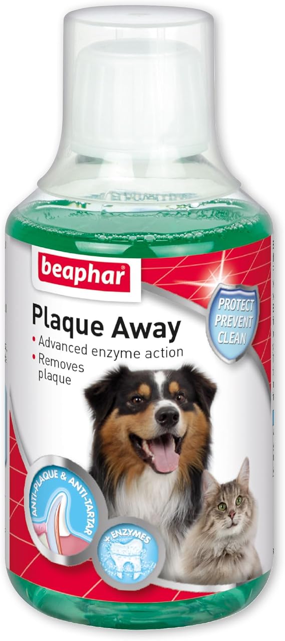 Beaphar - Plaque Away Drinking Water Additive – Dental Care For Cats & Dogs – Anti-Plaque & Anti-Tartar - With Peppermint Oil to Freshen Breath – Reduces Dental Bacterial Growth - Easy-To-Use - 250ml