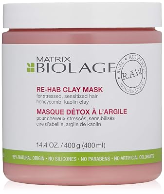 Biolage R.A.W. Re-Hab Clay Mask | Conditions To Rebuild Strength & Add Shine | Silicone & Paraben-Free | For Damaged Hair | 14.4 Oz