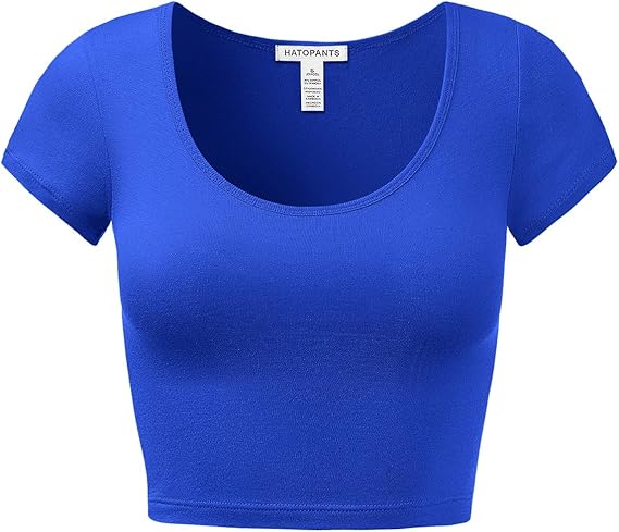 Women's Cotton Crop Tops Short Sleeve Scoop Neck Stretchy Casual Shirt