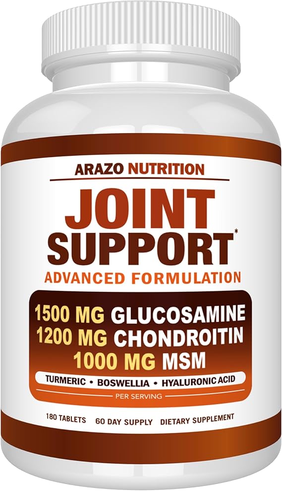 Arazo Nutrition Glucosamine Chondroitin Turmeric Msm Boswellia - Joint Support Supplement for Relief for Bones, Back, Knees, Hands (180 Tablets)