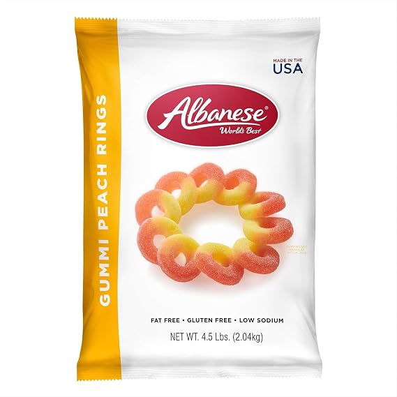 Albanese World's Best Gummi Peach Rings | 4.5lbs of Fruit Bulk Candy