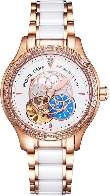 Women's Watch Automatic Mechanical Watch for Women Lotus Flower Skeleton Diamond Ladies Wrist Watches Stainless Steel Ceramic Band