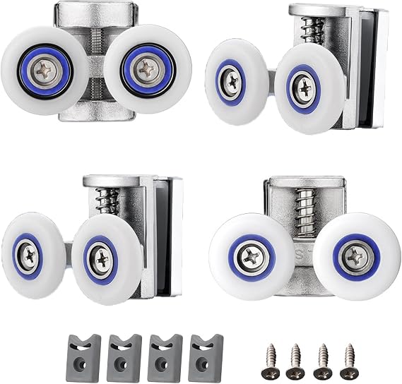 4PCS 26mm Shower Door Rollers,for Curved Glass Doors 6-8mm | Replacement Sliding Shower Doors Wheels,2xDouble Twin top/Bottom Shower ,Runners Pulleys