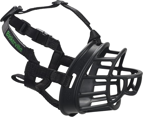 Baskerville ULTRA Dog Muzzle | Size 5 | Patented Humane Design, Dog can Pant & Drink, Adjustable & Padded, Prevents Biting & Scavenging. For Medium & Large Dogs