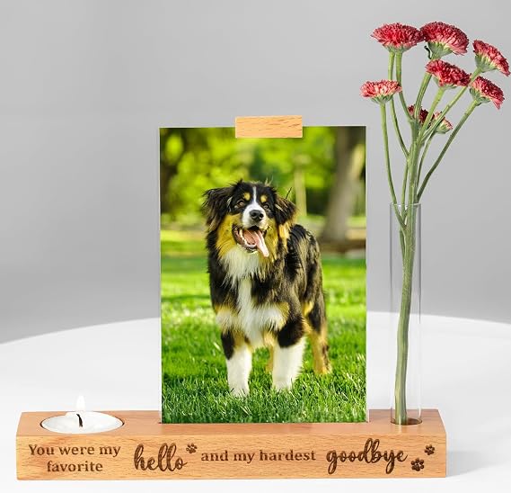 Dog Memorial Gifts Pet Remembrance Keepsake, Sympathy Gift for Loss, Memorial Picture Frame Fits 4x6 In Photo with Vase and Photo Frame, Engraved Stand Handicraft (You were)