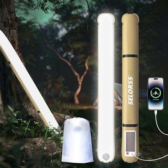 Portable Inflatable Outdoor Camping Light, IP66 Waterproof Standard, Three White Light Modes and Strobe Signal Light for Camping, Hiking, Traveling, etc.(Khaki)
